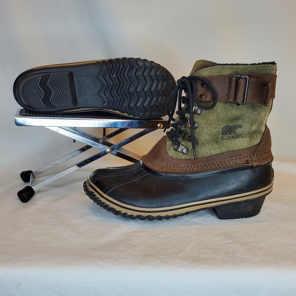 Sorel Boots Womens 8 Fancy Lace II Snow Green Lace Up Top Ankle Strap